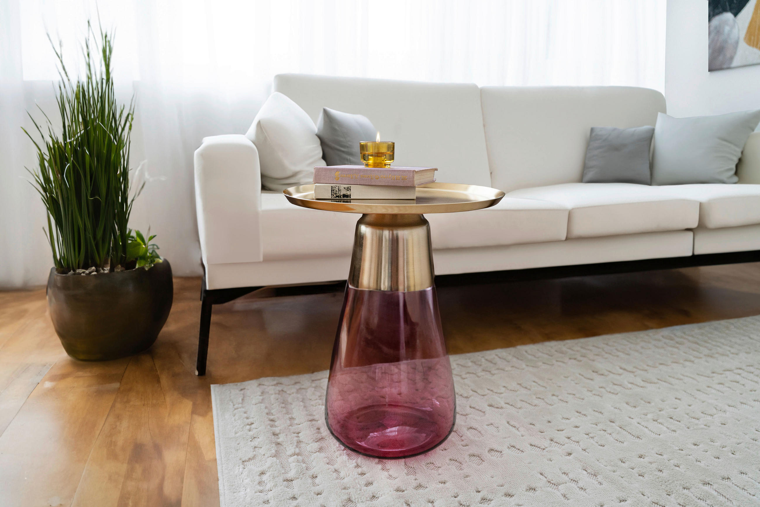 BEISTELLTISCH in Metall, Glas  - Pink/Goldfarben, Design, Glas/Metall (42/51cm) - Kayoom