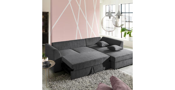 ECKSOFA in Cord Anthrazit  - Anthrazit/Schwarz, Design, Kunststoff/Textil (259/174cm) - Cantus