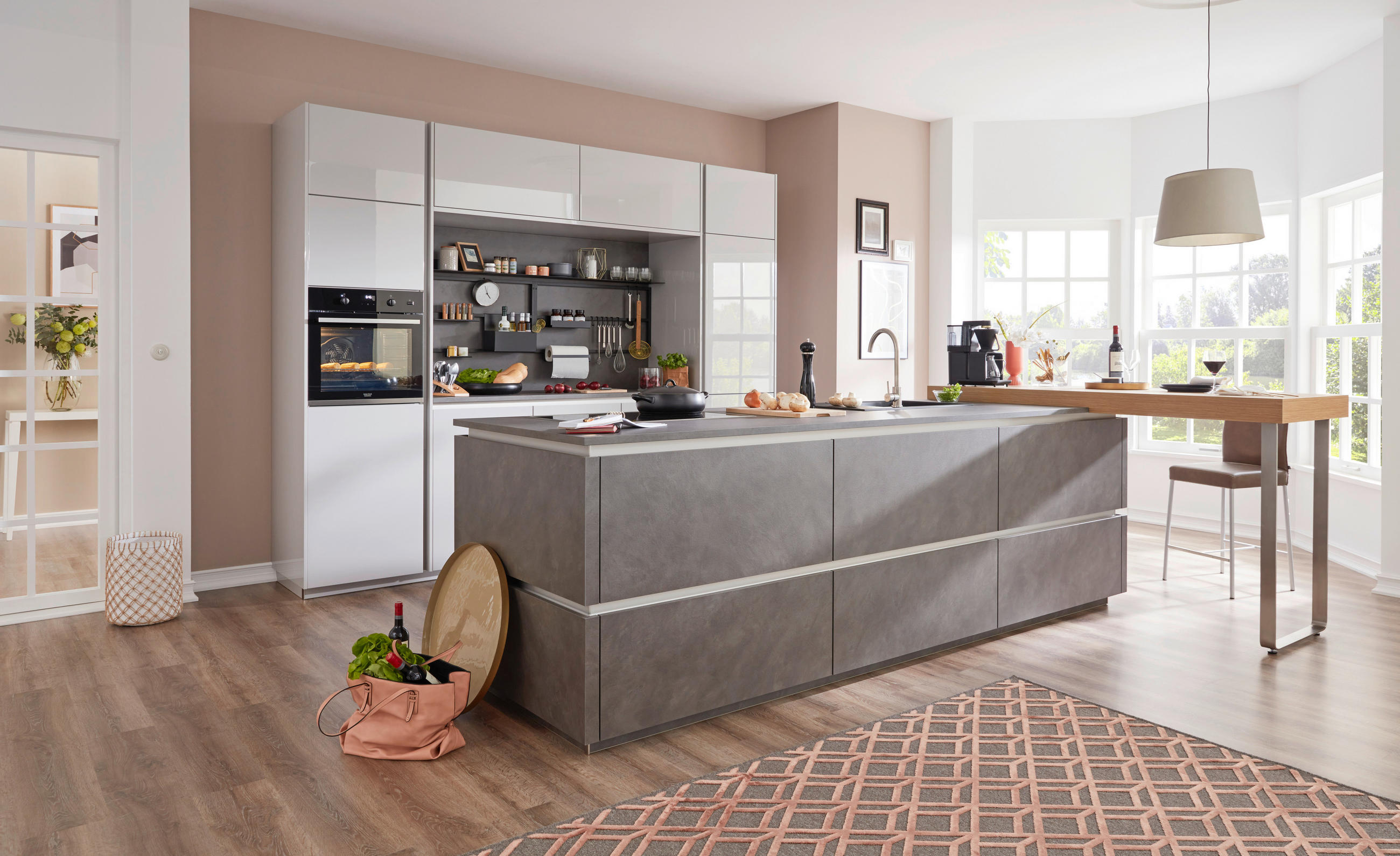 EINBAUKÜCHE DK704  - Anthrazit/Hellgrau, Design, Holzwerkstoff - Dieter Knoll
