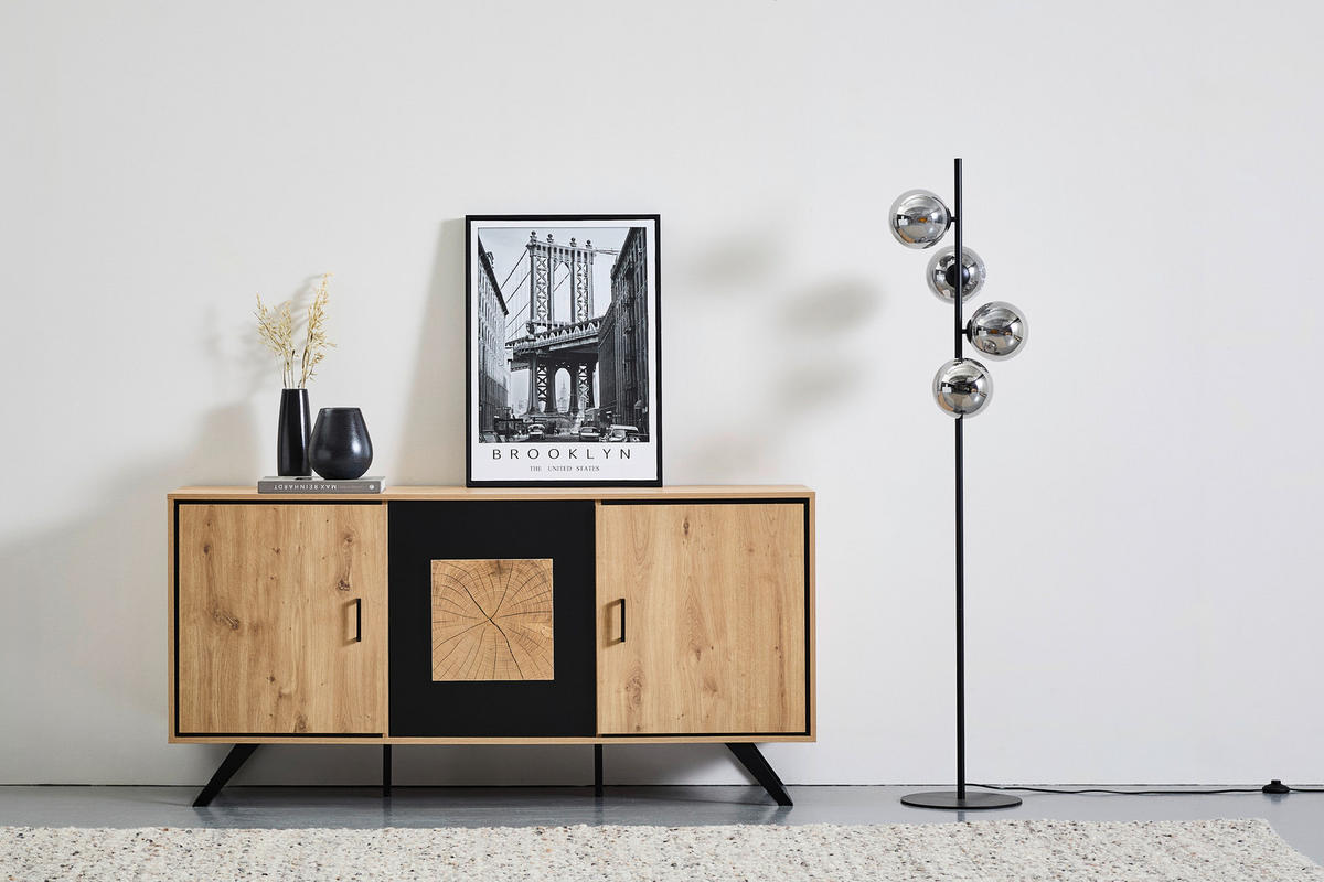 SIDEBOARD  in 160/78/40 cm  - Eichefarben/Schwarz, LIFESTYLE, Holzwerkstoff/Metall (160/78/40cm) - Xora