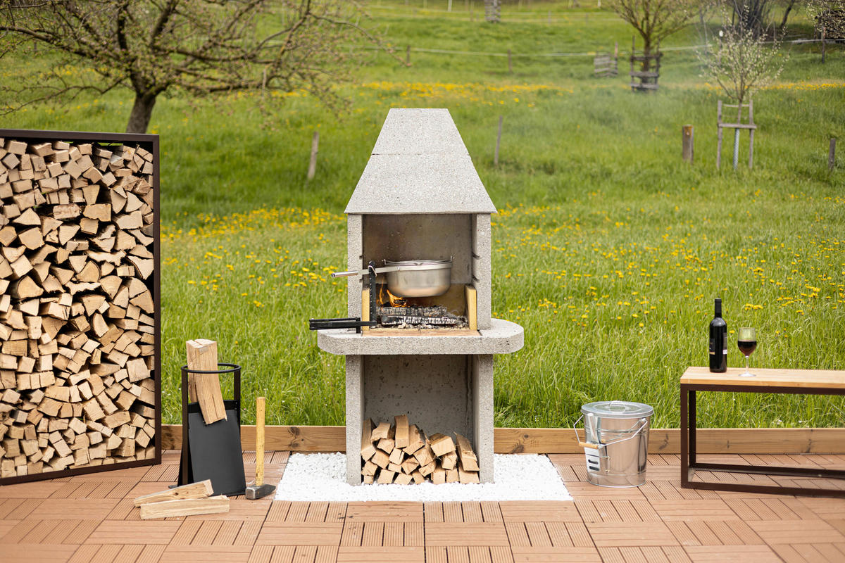 HOLZKOHLEGRILL - Grau, Design, Stein (162/90/80cm) - Nouvel