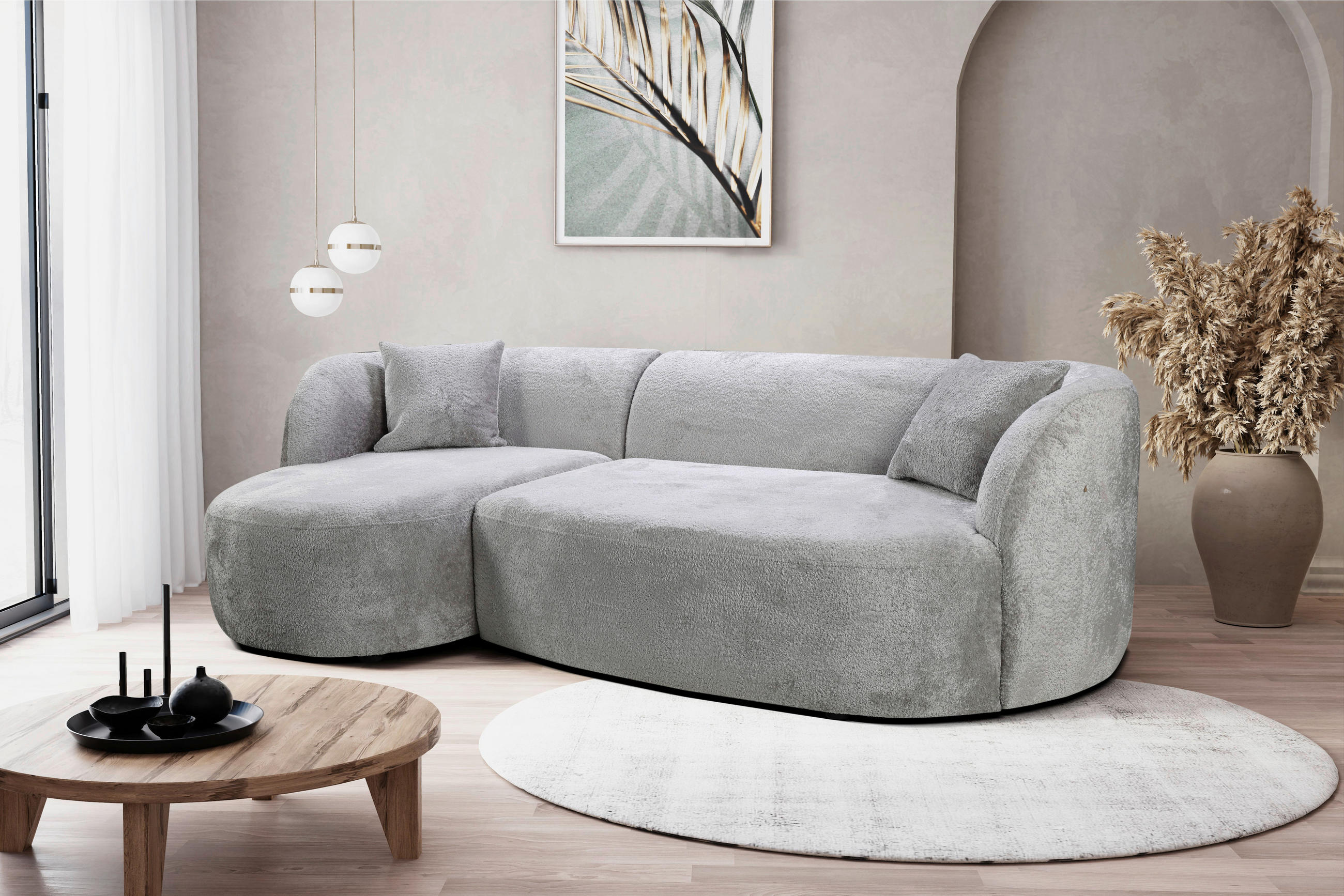 ECKSOFA in Bouclé Hellgrau  - Hellgrau/Schwarz, Design, Kunststoff/Textil (143/264cm) - MID.YOU