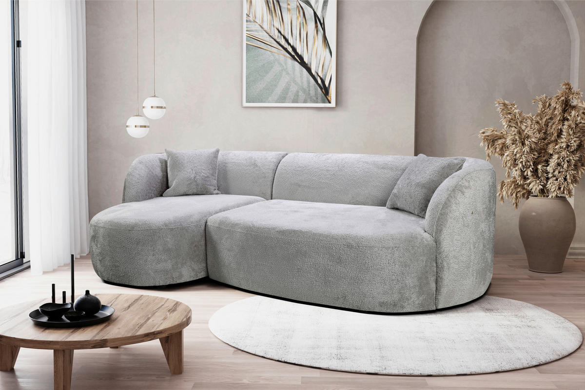 ECKSOFA in Bouclé Hellgrau  - Hellgrau/Schwarz, Design, Kunststoff/Textil (143/264cm) - MID.YOU