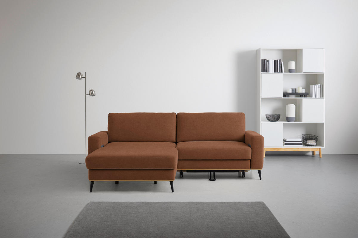 ECKSOFA in Chenille Rostfarben  - Rostfarben/Schwarz, Konventionell, Holz/Textil (167/234cm) - MID.YOU