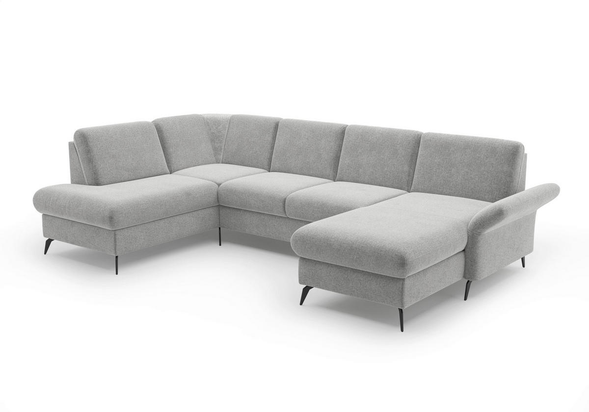 WOHNLANDSCHAFT Hellgrau Flachgewebe  - Hellgrau/Schwarz, KONVENTIONELL, Textil/Metall (195/314/164cm) - Sit & More