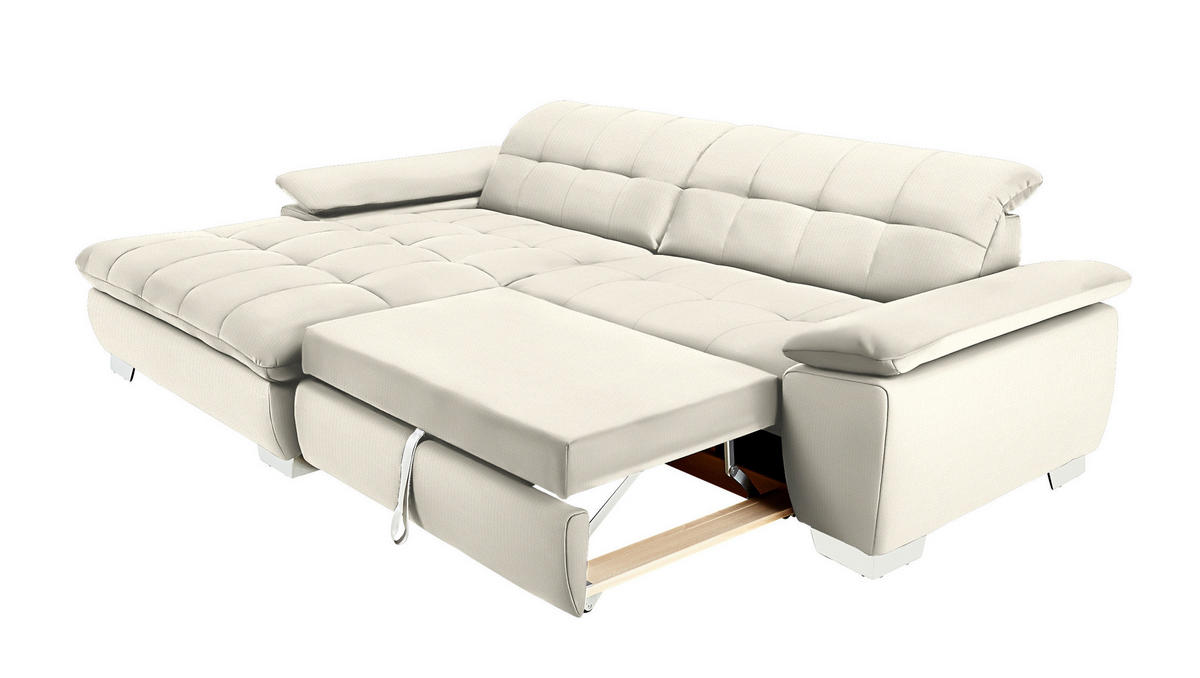 ECKSOFA in Mikrofaser Weiss  - Chromfarben/Weiss, Design, Textil/Metall (180/265cm) - Carryhome
