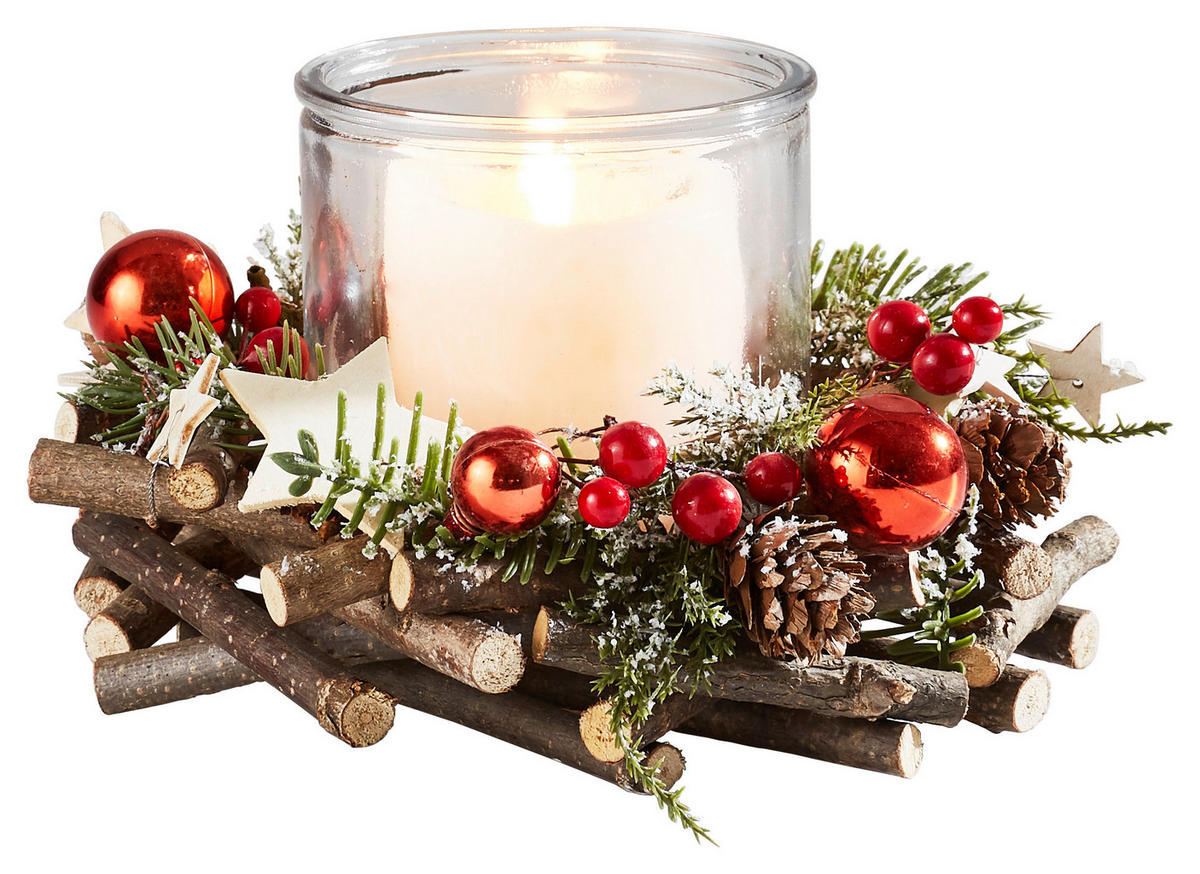 TEELICHTGLAS  - Multicolor, LIFESTYLE, Glas/Holz (20/20/11cm) - X-Mas