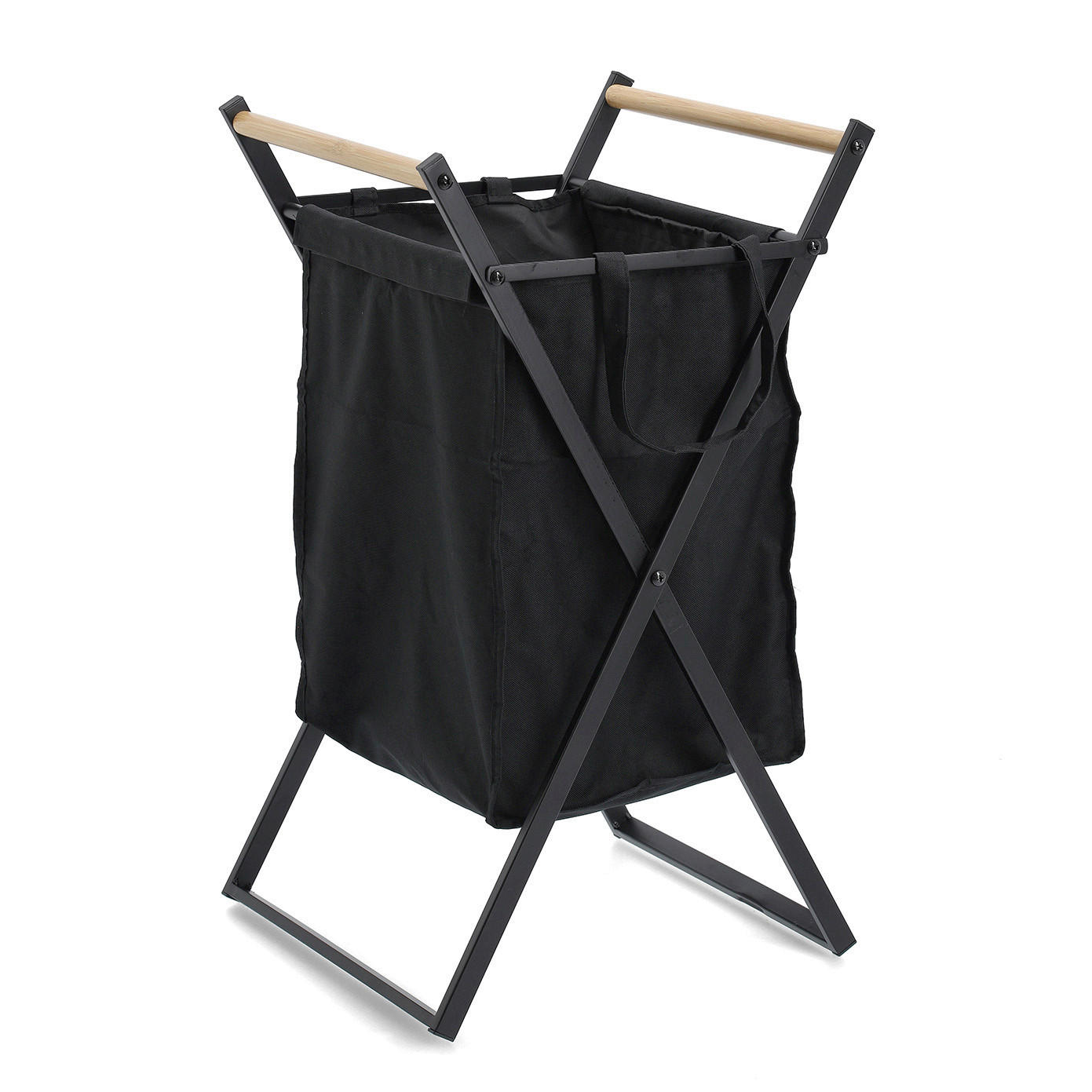WÄSCHESAMMLER - Schwarz, Basics, Holz/Textil (36,5/40/67cm) - Zeller Present