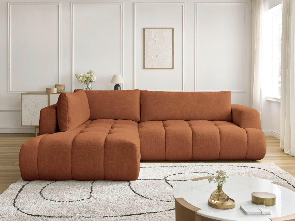 ECKSCHLAFSOFA FUJI Leinenoptik Orange  inkl.  - Schwarz/Orange, MODERN, Kunststoff/Textil (204/282cm)