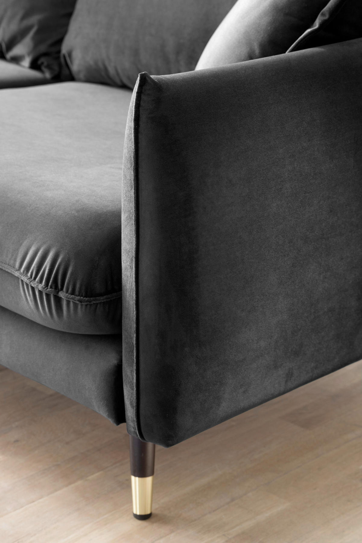 ECKSOFA Eckteil  ROSSANA-REC.2S Anthrazit Samt  - Anthrazit, MODERN, Holz/Textil (258/160cm) - MID.YOU