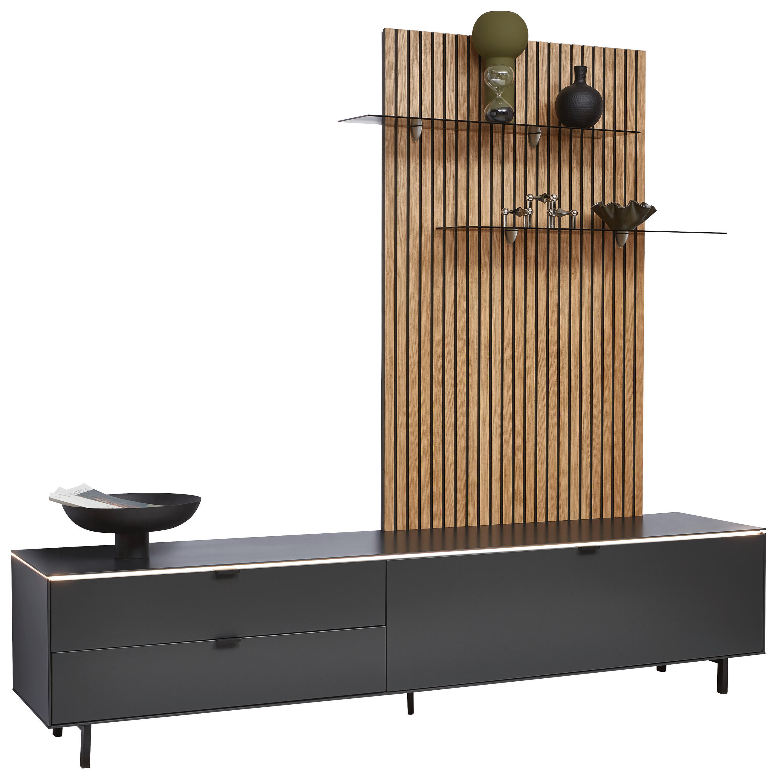 SET MOBILĂ LIVING, antracit, culoare natur, culoare lemn stejar, 216/198,3/46 cm