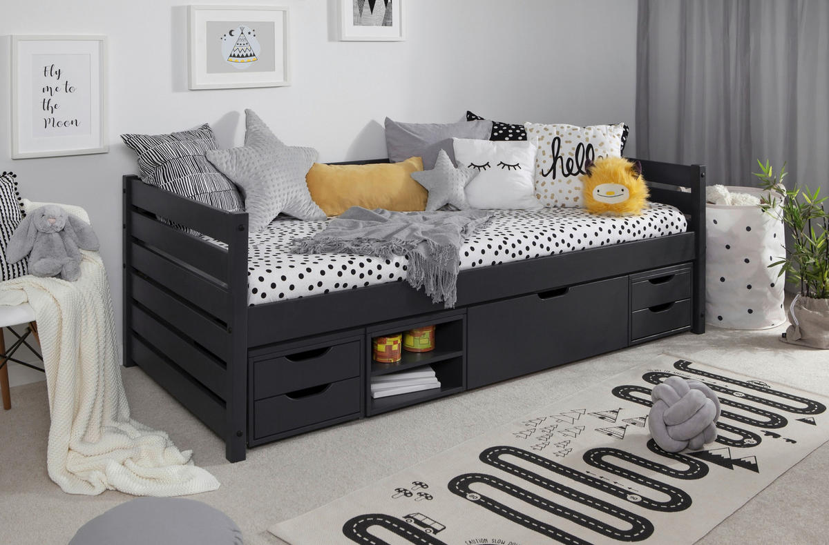 STAURAUMBETT 90/200 cm  in Grau   - Grau, Modern, Holz (90/200cm) - MID.YOU