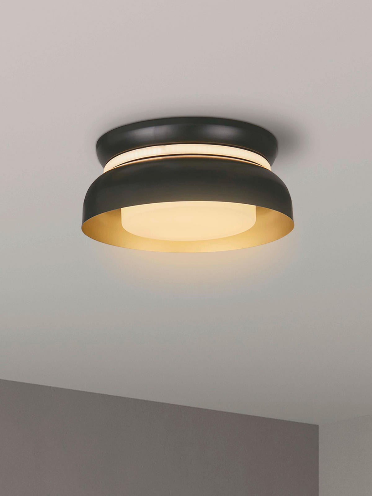 DECKENLEUCHTE Kendal 36,5/36,5/11,5 cm  - Goldfarben/Schwarz, Design, Glas/Metall (36,5/36,5/11,5cm)