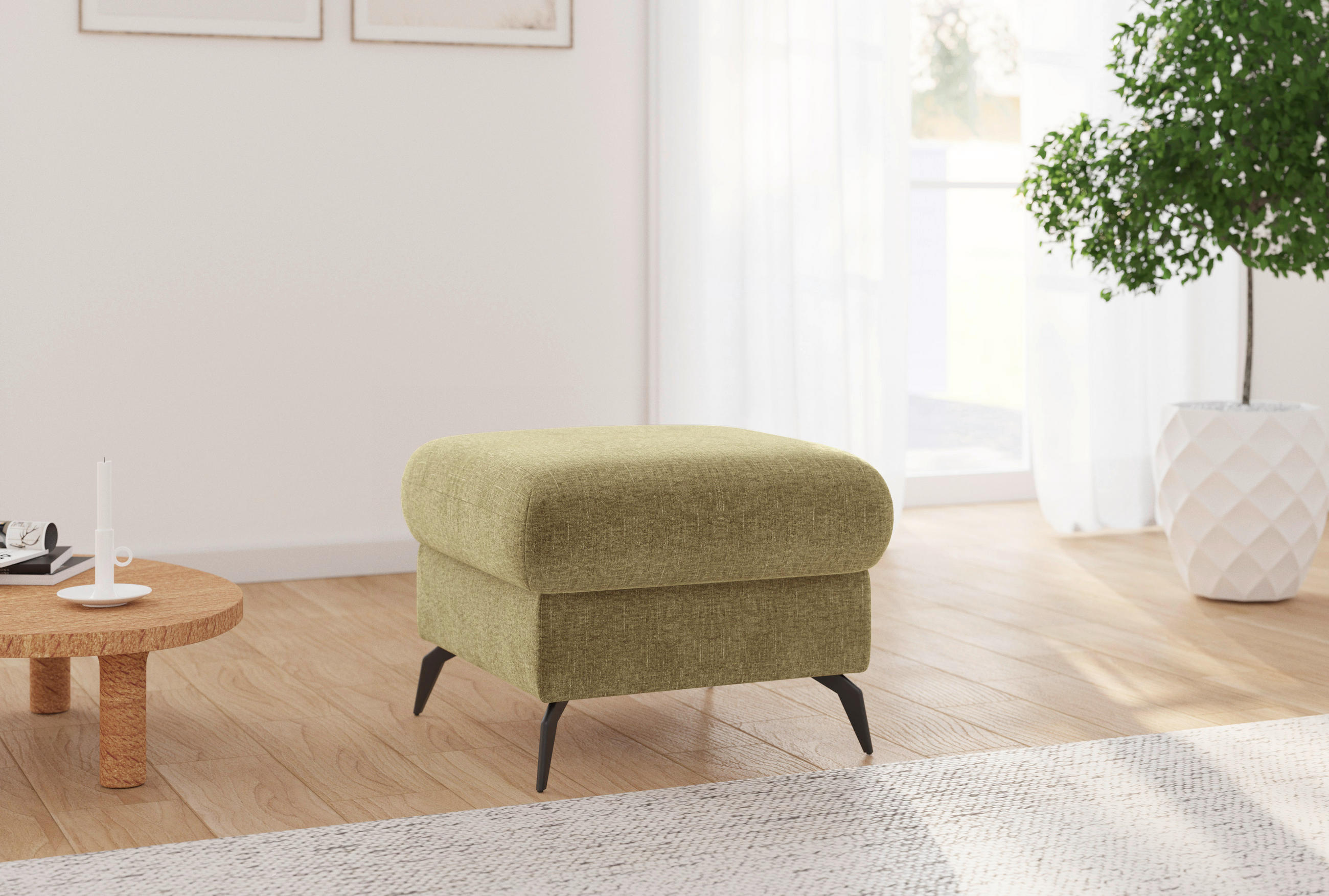 HOCKER Flachgewebe Olivgrün  - Schwarz/Olivgrün, KONVENTIONELL, Textil/Metall (58/50/58cm) - Sit & More