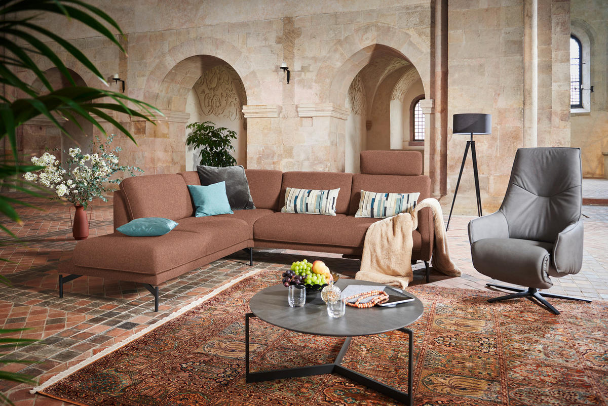 ECKSOFA in Flachgewebe Rostfarben  - Rostfarben/Anthrazit, Design, Textil/Metall (230/254cm) - Johann Jakob