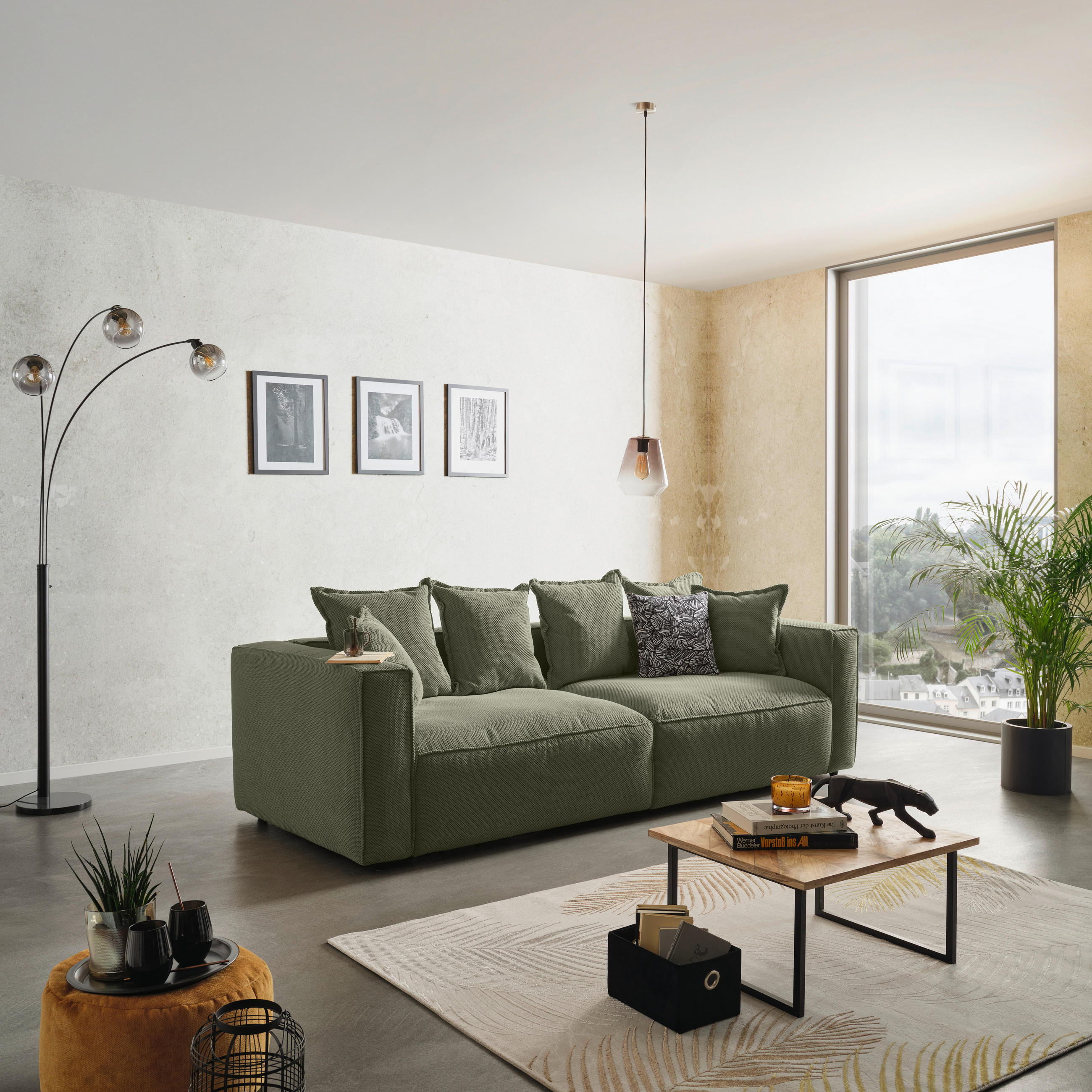 BIGSOFA Mikrofaser Grün  - Schwarz/Grün, MODERN, Textil (280/72/109cm) - MID.YOU