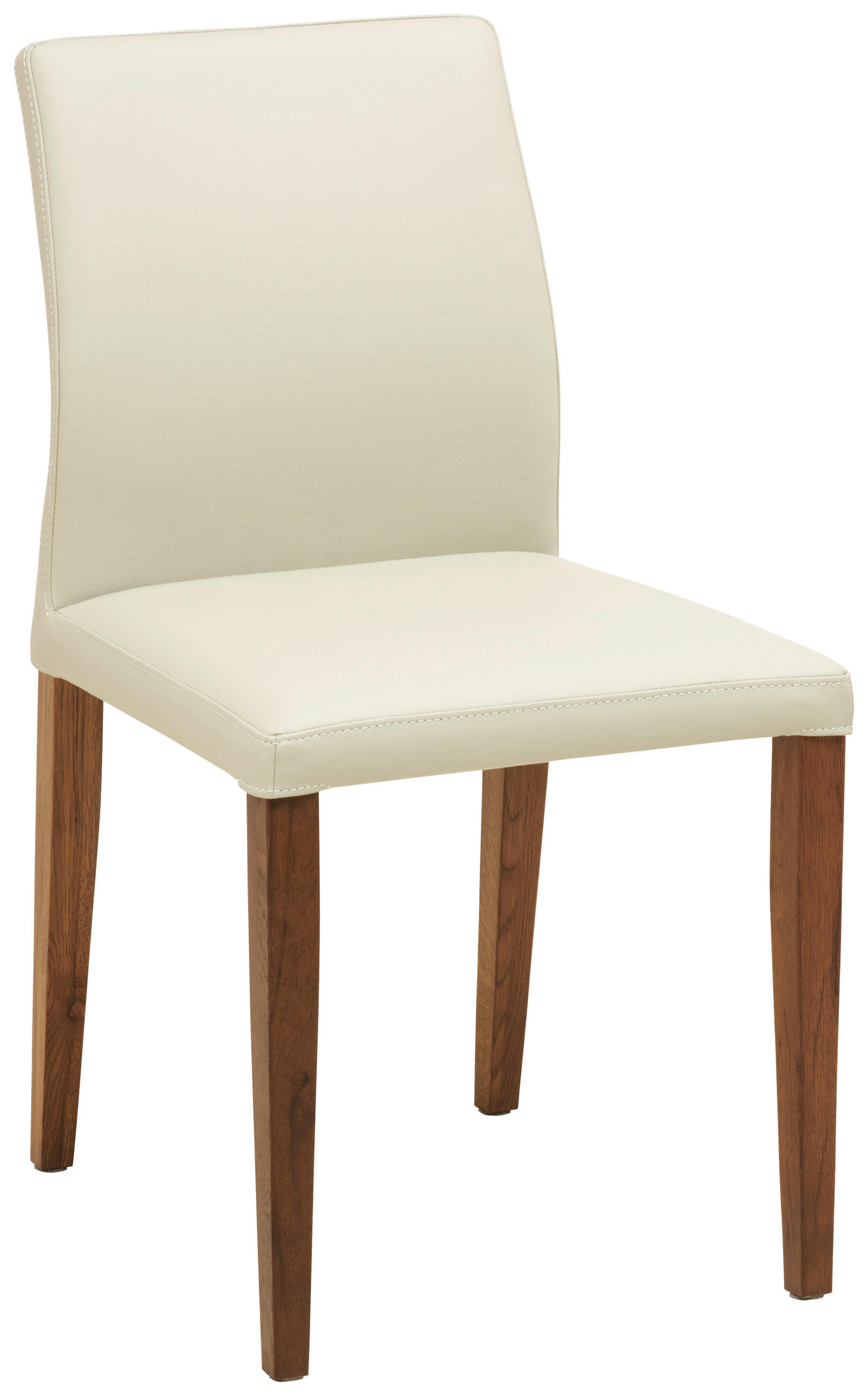 STUHL Echtleder Beige  - Beige/Walnussfarben, MODERN, Leder (47,5/87/57,5cm) - Livetastic