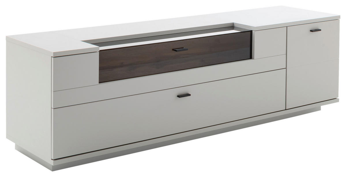 LOWBOARD Weiß, Eichefarben  195/60/50 cm  - Eichefarben/Anthrazit, Design, Glas/Holzwerkstoff (195/60/50cm) - Stylife