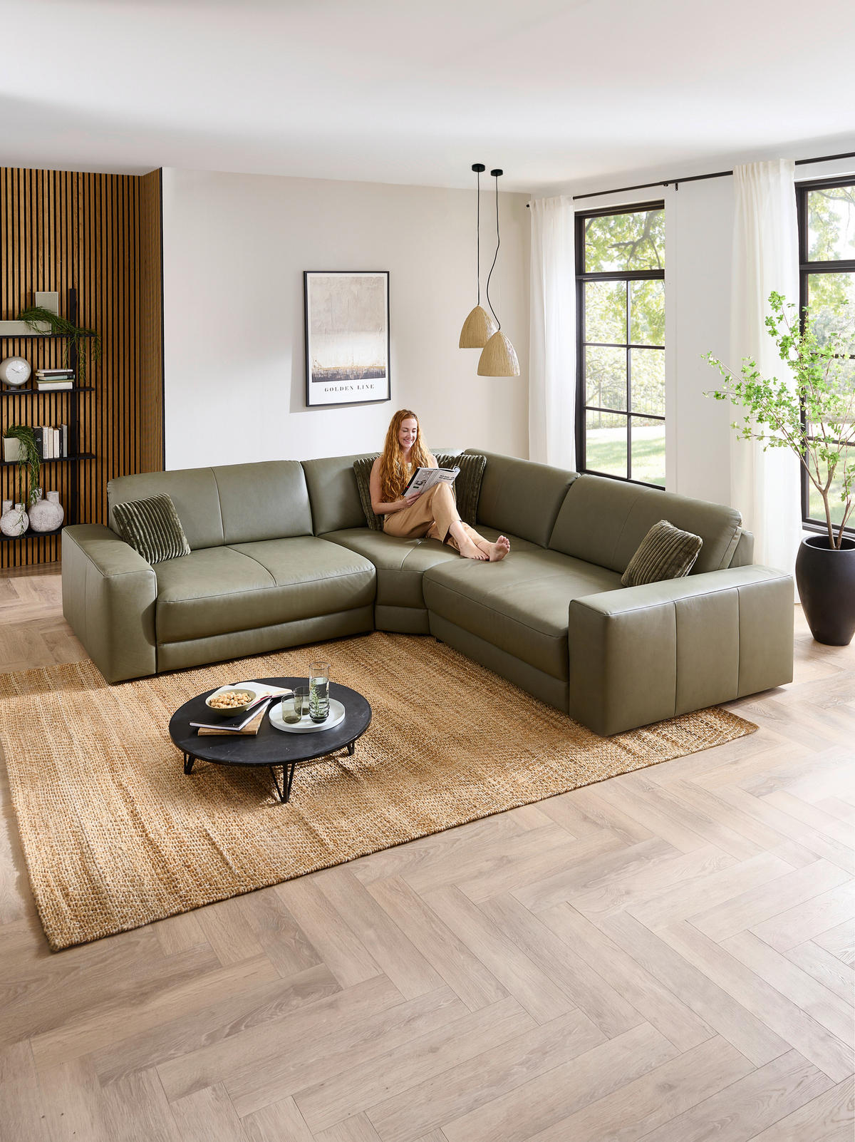 ECKSOFA Niels Andersson Olivgrün Echtleder  - Schwarz/Olivgrün, Design, Leder/Kunststoff (285/285cm) - Niels Andersson