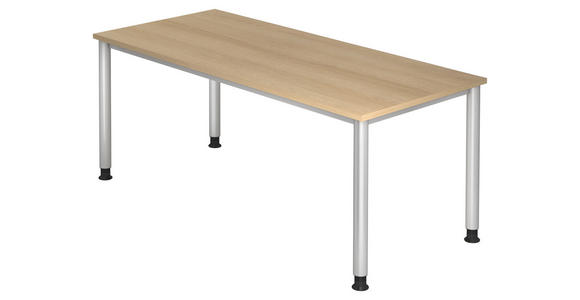 SCHREIBTISCH höhenverstellbar  - Eichefarben/Silberfarben, KONVENTIONELL, Holzwerkstoff/Metall (180/80/68-76cm) - Venda