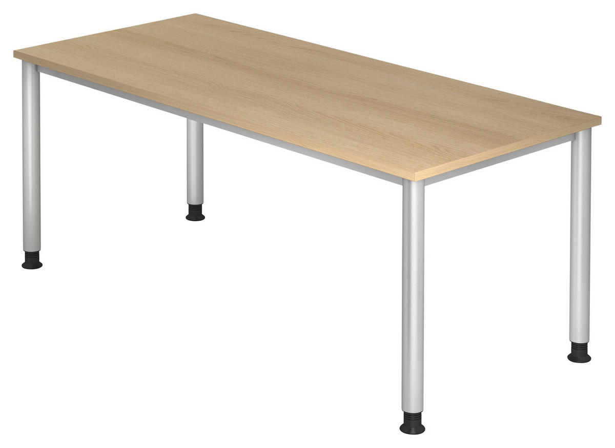 SCHREIBTISCH höhenverstellbar  - Eichefarben/Silberfarben, KONVENTIONELL, Holzwerkstoff/Metall (180/80/68-76cm) - Venda