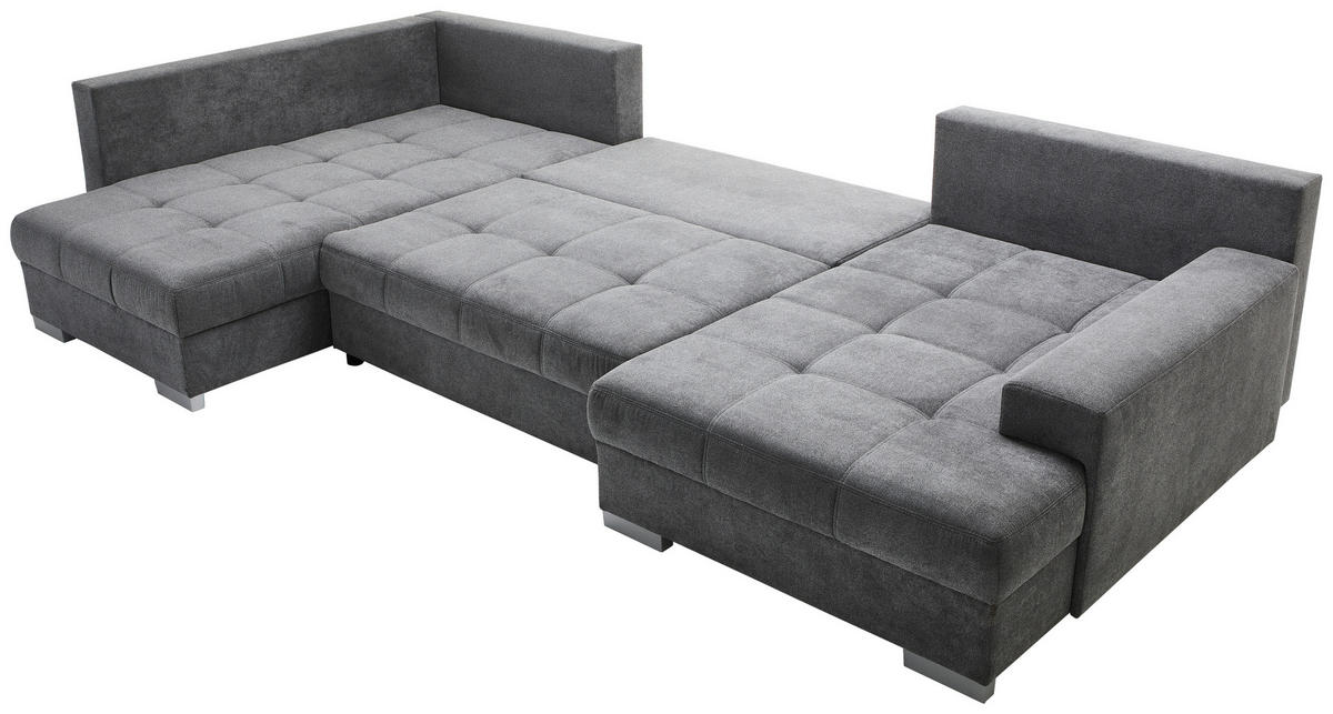 WOHNLANDSCHAFT Dunkelgrau Velours  - Chromfarben/Dunkelgrau, KONVENTIONELL, Kunststoff/Textil (198/363/170cm) - Hom`in