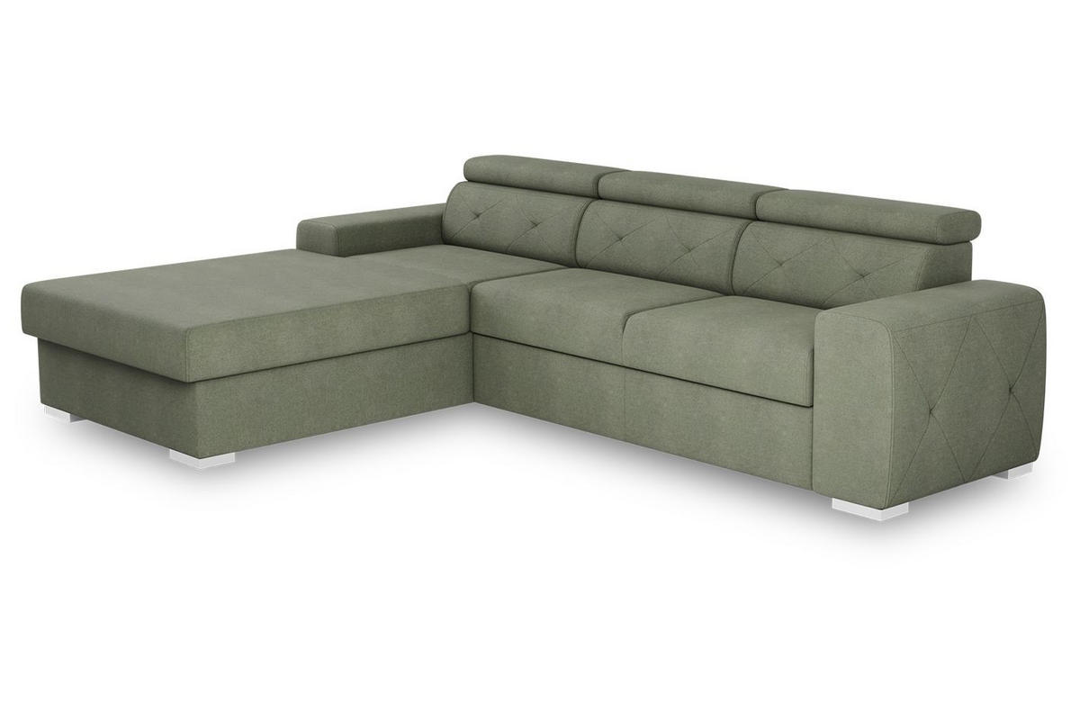 ECKSCHLAFSOFA Olivgrün Velours  - Silberfarben/Olivgrün, Design, Textil (195/296cm) - MID.YOU