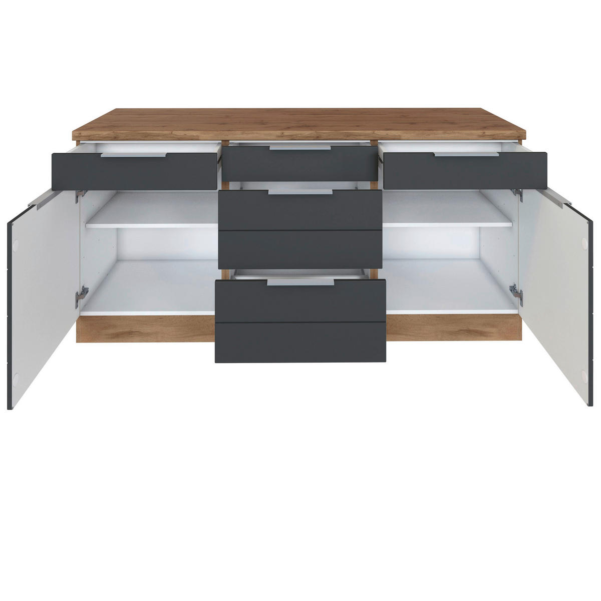 KÜCHENUNTERSCHRANK 180/86/60 cm  in Grau, Eiche Wotan  - Eiche Wotan/Grau, Design, Holzwerkstoff/Metall (180/86/60cm) - Held