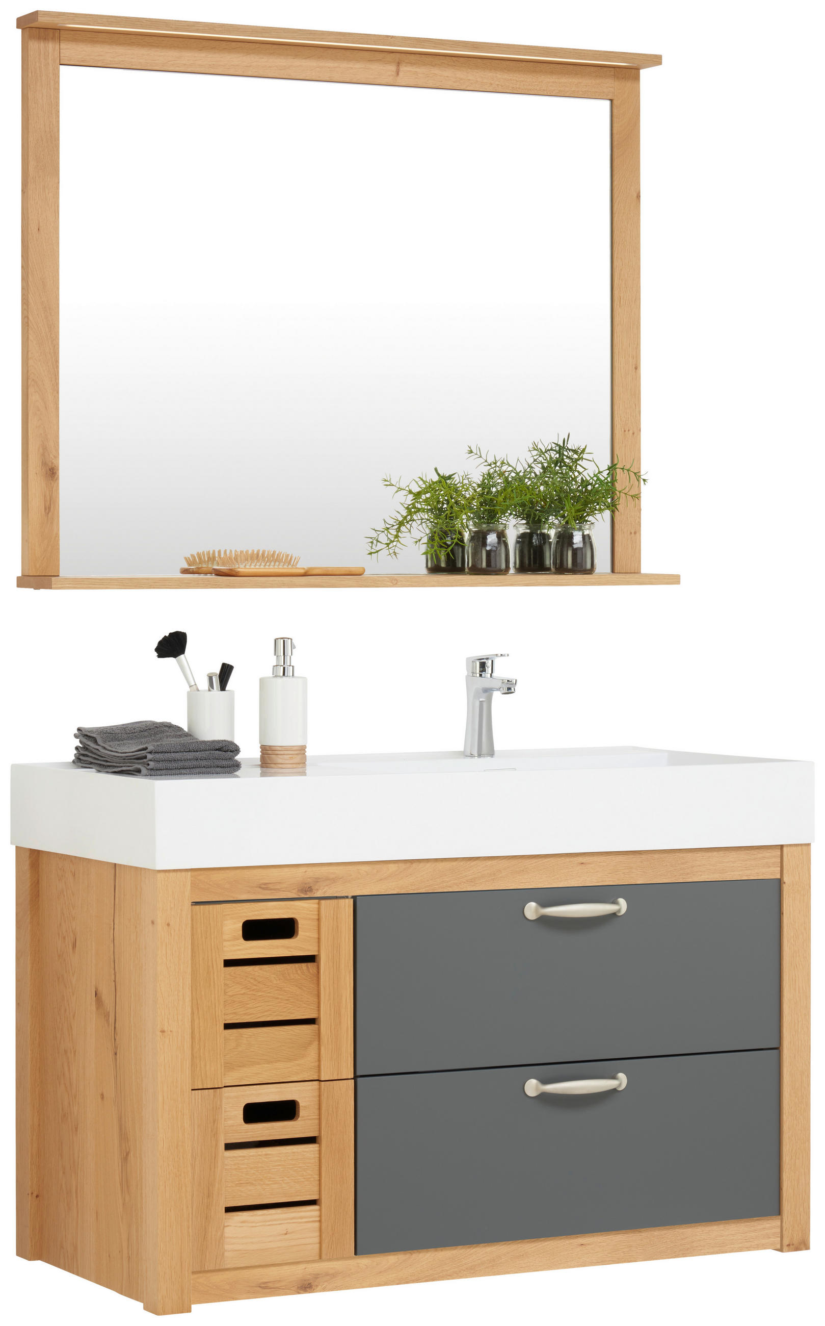 BADEZIMMER  in 105 cm  - Eichefarben/Anthrazit, MODERN, Glas/Holz (105cm) - Landscape
