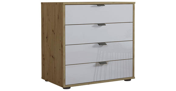 KOMMODE 80/70/43 cm in Weiß, Eiche Bianco - Schieferfarben/Eiche Bianco, KONVENTIONELL, Glas/Holzwerkstoff (80/70/43cm) - Dieter Knoll