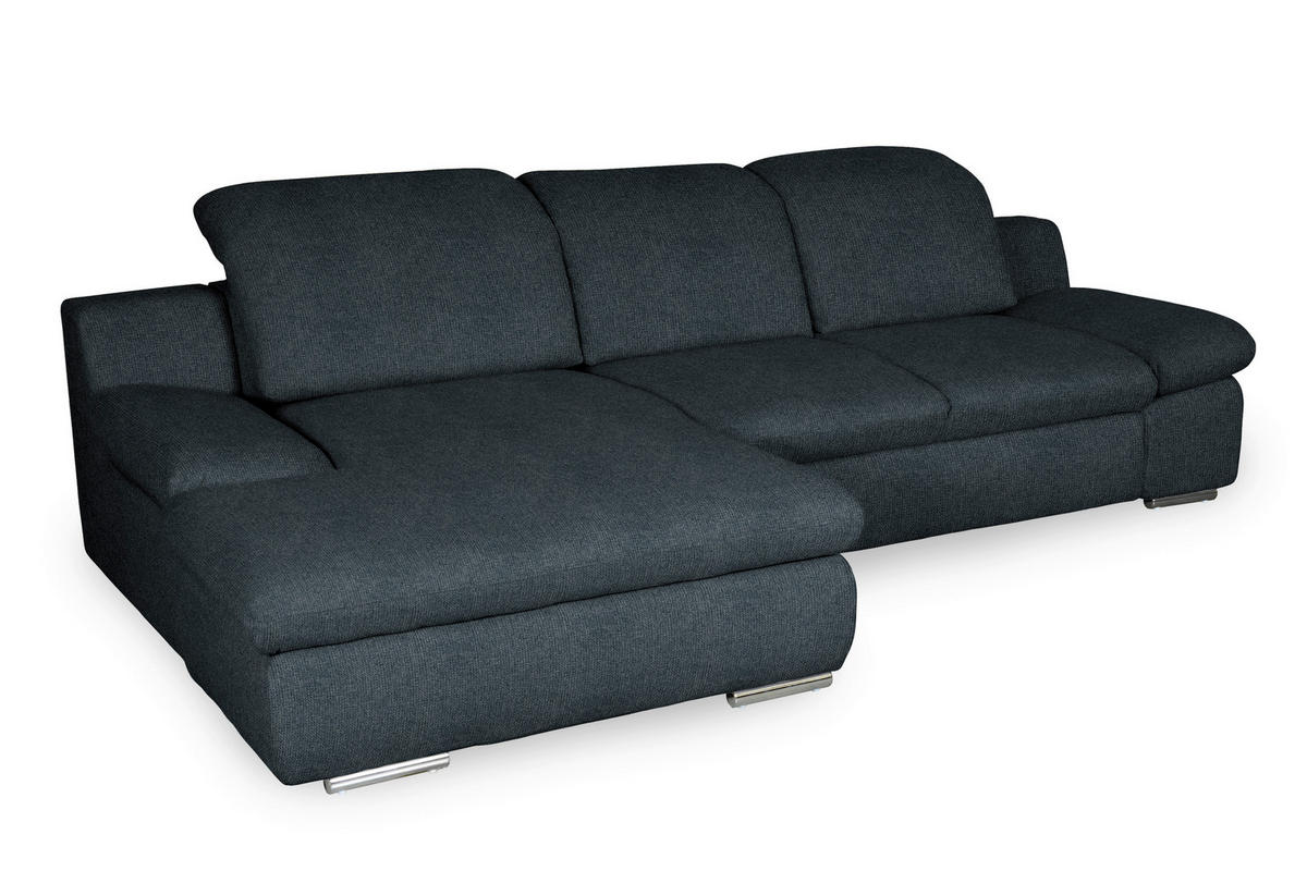 ECKSOFA in Chenille Schwarz  165/286 cm  - Chromfarben/Schwarz, Design, Textil/Metall (165/286cm) - Livetastic