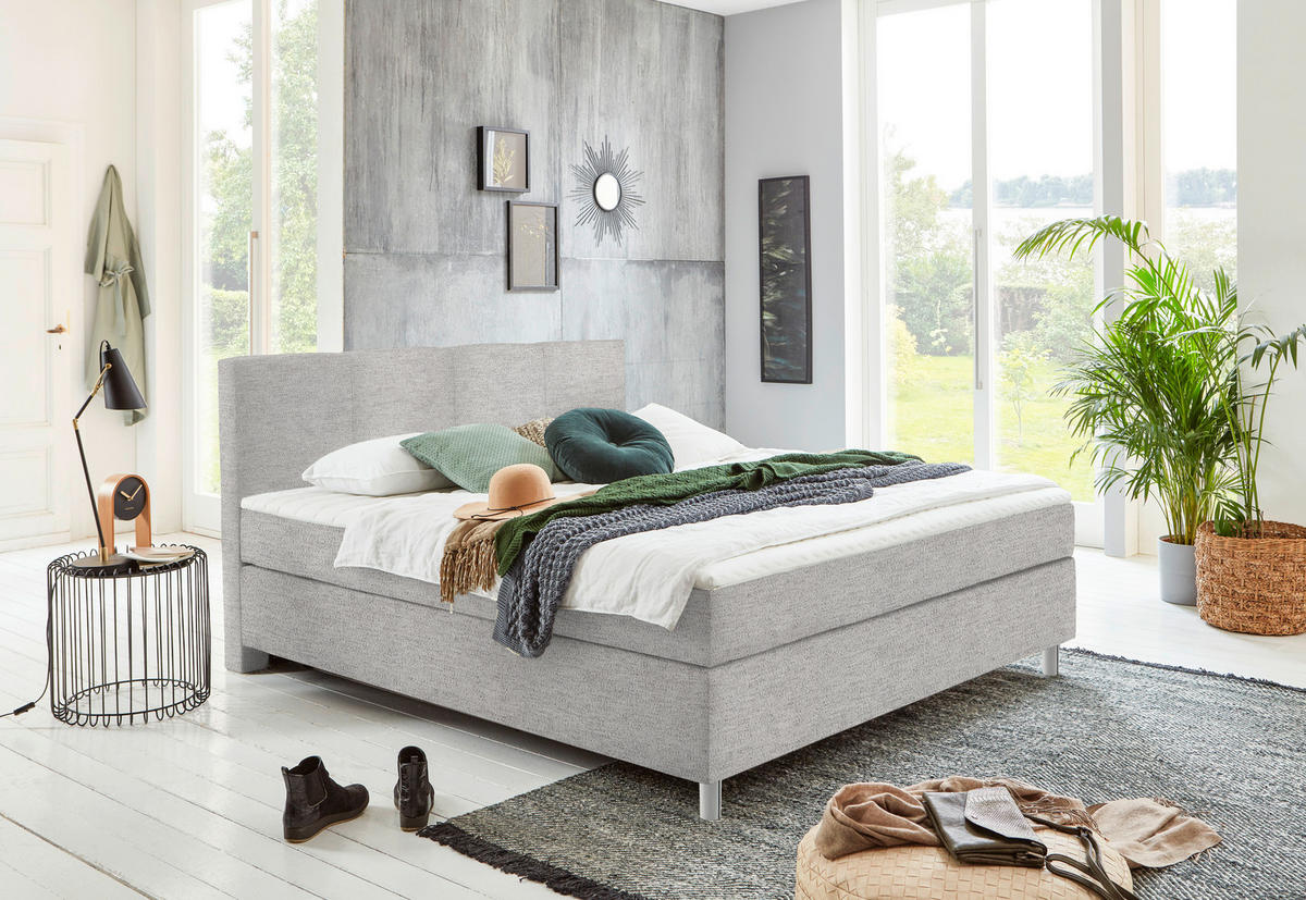 BOXSPRINGBETT 140/200 cm  in Hellgrau  - Chromfarben/Hellgrau, Konventionell, Kunststoff/Textil (140/200cm) - Hom`in