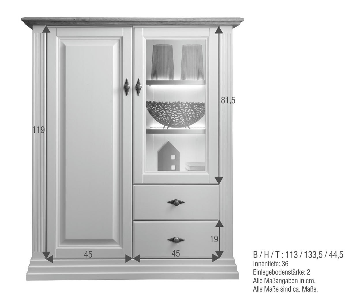 HIGHBOARD WZ-0622  in 113/134/45 cm  - Weiß, Design, Glas/Holz (113/134/45cm) - Livetastic