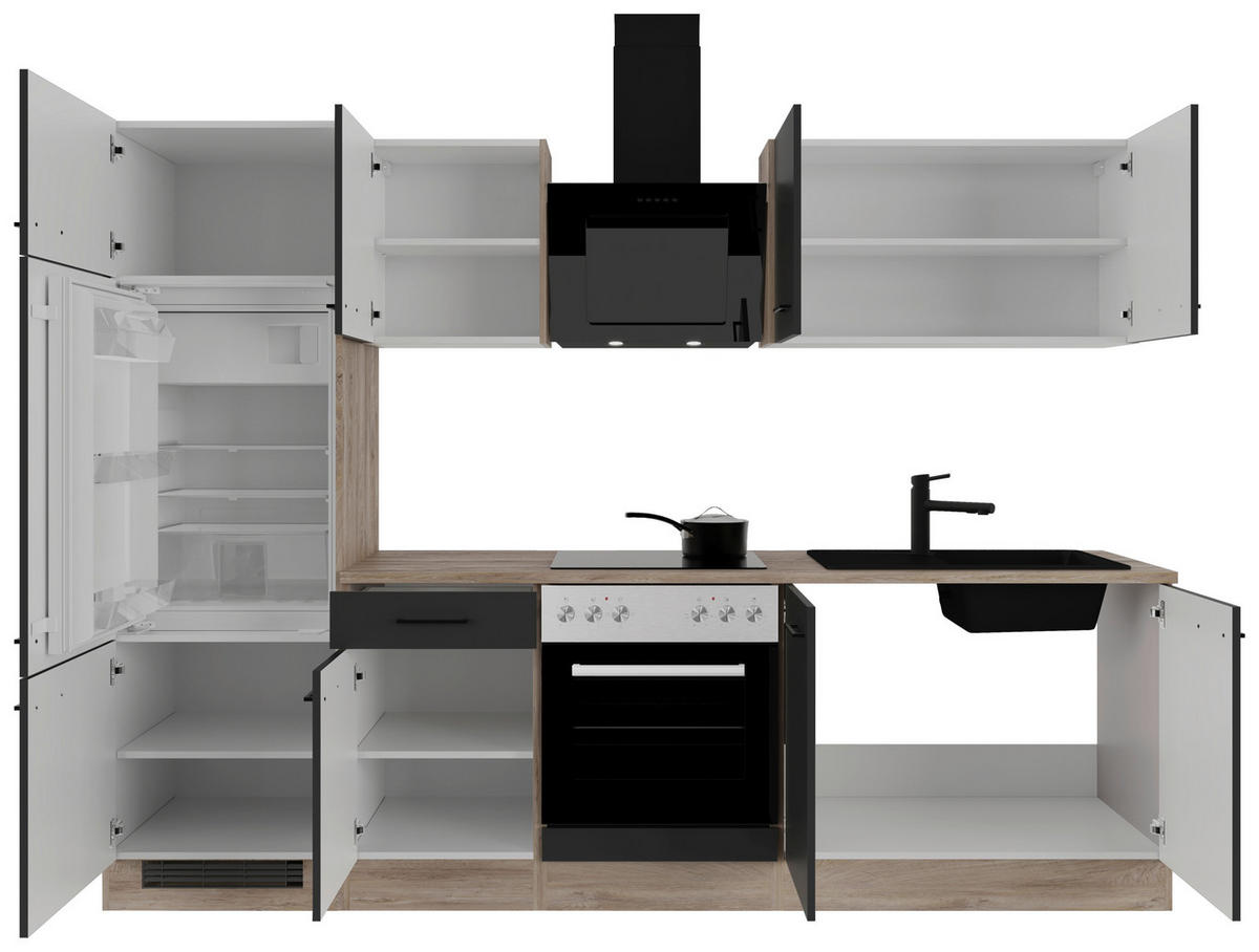 KÜCHENBLOCK 270 cm   in Schwarz, Eichefarben  - Eichefarben/Schwarz, Basics, Holzwerkstoff/Metall (270cm) - FlexWell