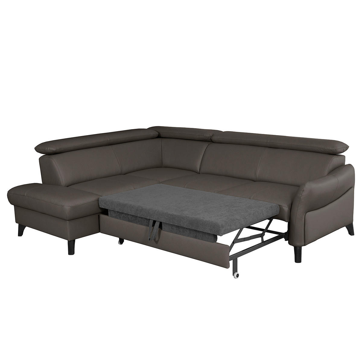 ECKSOFA Dunkelbraun Echtleder Lederlook  - Dunkelbraun/Schwarz, Design, Leder/Holz (199/244cm) - Livetastic