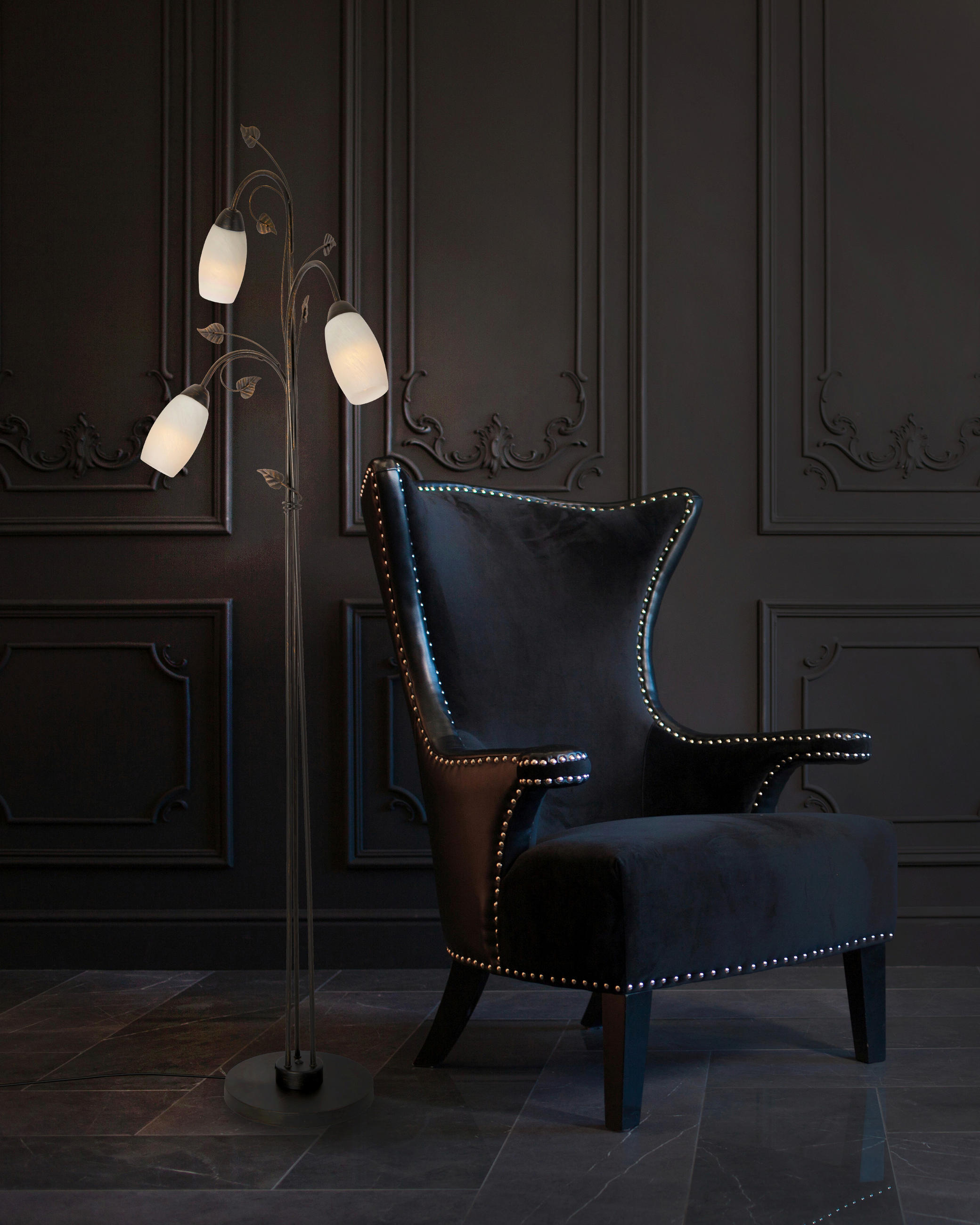 GOLVLAMPA Venezia 45/160 cm    - vit/rostfärgad, Klassisk, metall/glas (45/160cm) - Globo