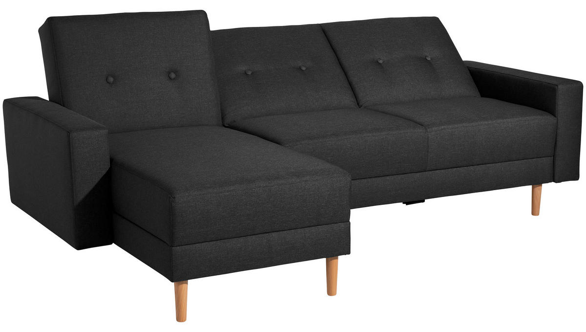 ECKSCHLAFSOFA Schwarz Flachgewebe  - Erlefarben/Schwarz, Design, Holz/Textil (230/93/152cm) - Max Winzer