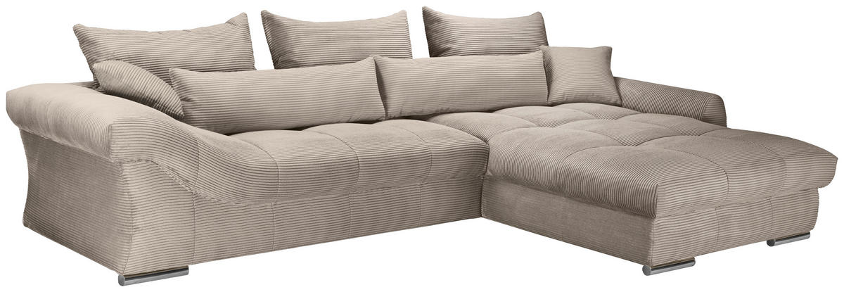 ECKSOFA Taupe Cord  - Taupe/Chromfarben, KONVENTIONELL, Textil/Metall (335/225cm) - Carryhome