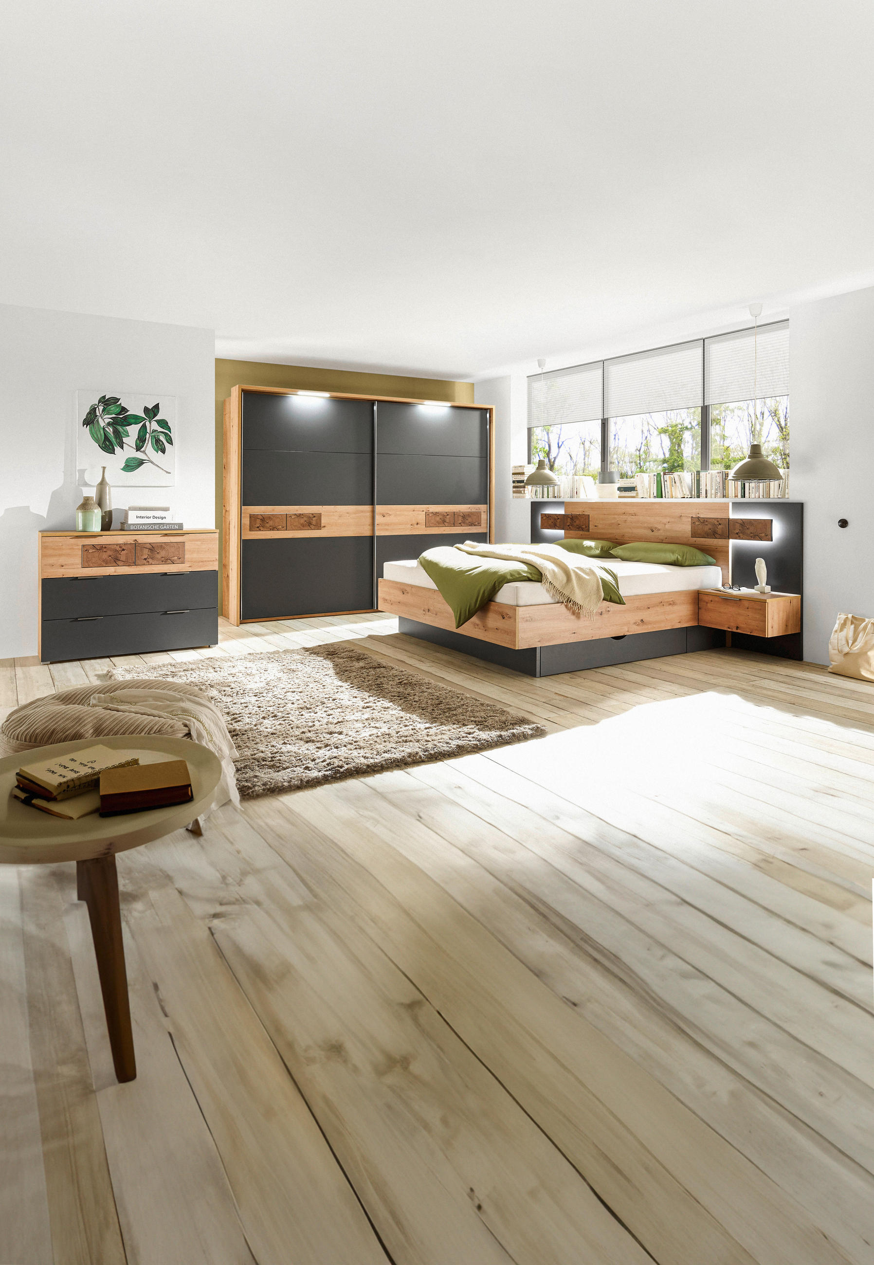 SCHWEBETÜRENSCHRANK in Graphitfarben, Eiche Artisan  - Edelstahlfarben/Graphitfarben, Design, Holzwerkstoff/Metall (240/210/60cm) - Carryhome