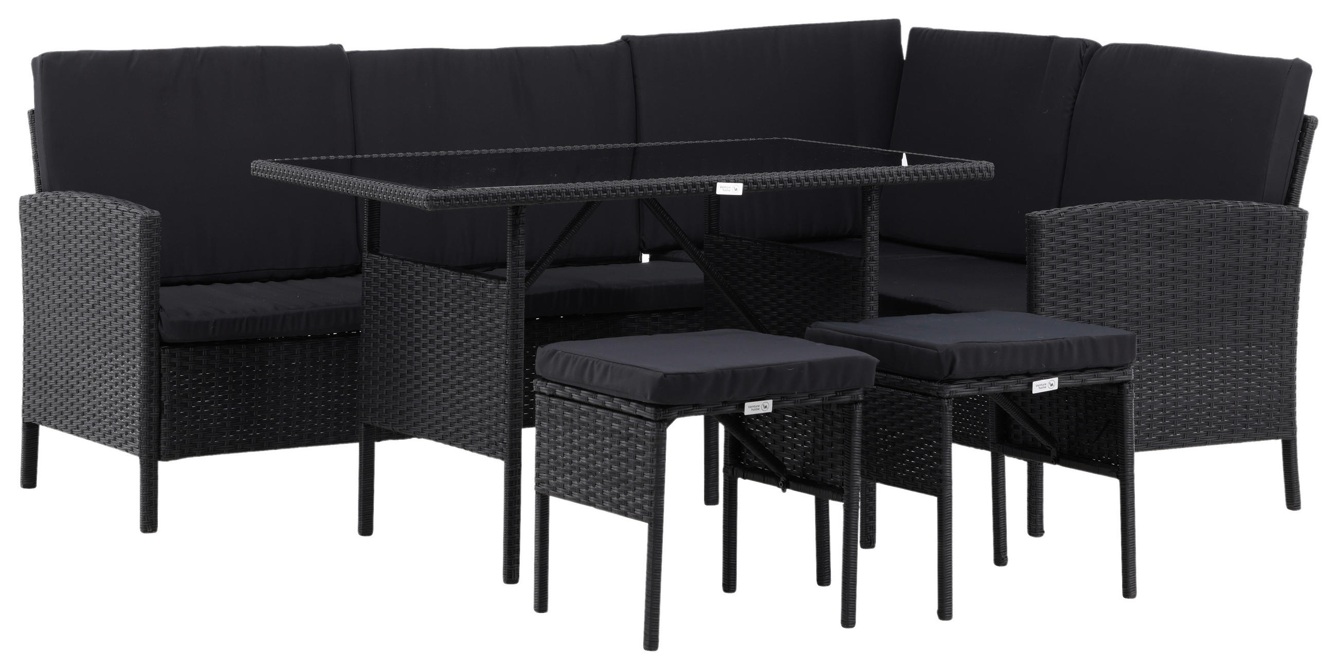 DINING-LOUNGESET  - Schwarz, KONVENTIONELL, Kunststoff - Gardenson