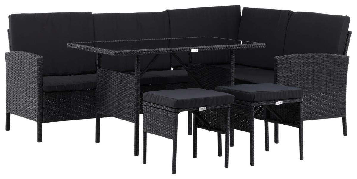 DINING-LOUNGESET  - Schwarz, KONVENTIONELL, Kunststoff - Gardenson