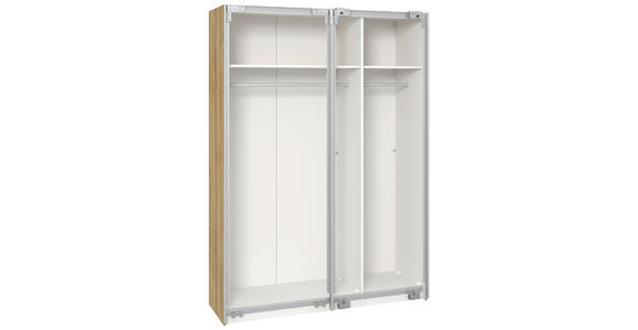 SCHWEBETÜRENSCHRANK  in Weiß, Eichefarben  - Edelstahlfarben/Eichefarben, Design, Glas/Holzwerkstoff (152/215/65cm) - Carryhome