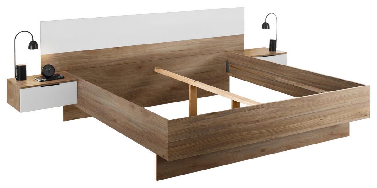 BETTANLAGE 180/200 cm  in Weiß, Eichefarben  - Eichefarben/Weiß, KONVENTIONELL, Holzwerkstoff (180/200cm) - Carryhome
