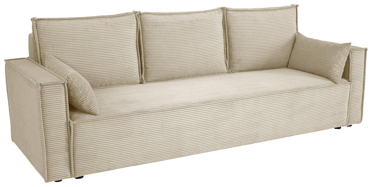 SCHLAFSOFA  mit Rücken echt, Armteil links, Armteil rechts Cord Creme  - Creme/Schwarz, Design, Textil (232/85/92cm) - Xora