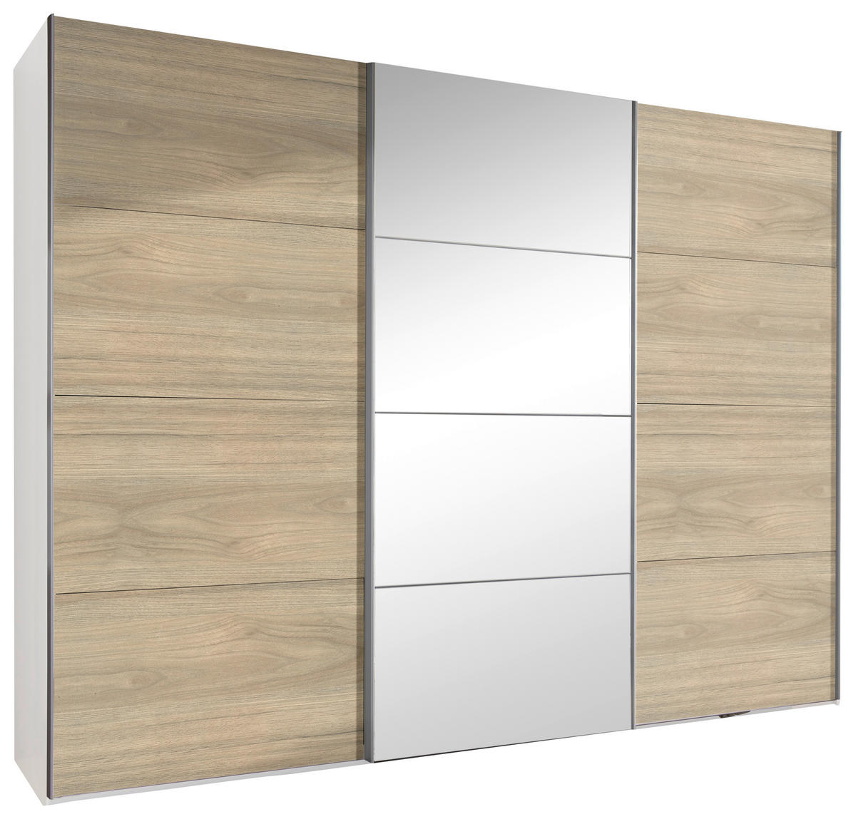 SCHWEBETÜRENSCHRANK  in Weiß, Eichefarben, Hickory  - Eichefarben/Alufarben, Design, Glas/Holzwerkstoff (270/210/65cm) - Carryhome