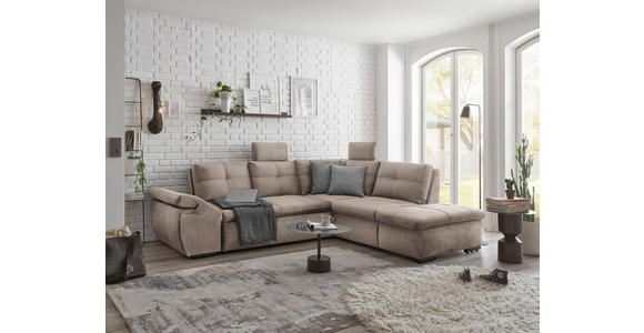 ECKSOFA Creme Mikrovelours  - Creme/Schwarz, KONVENTIONELL, Kunststoff/Textil (265/217cm) - Carryhome