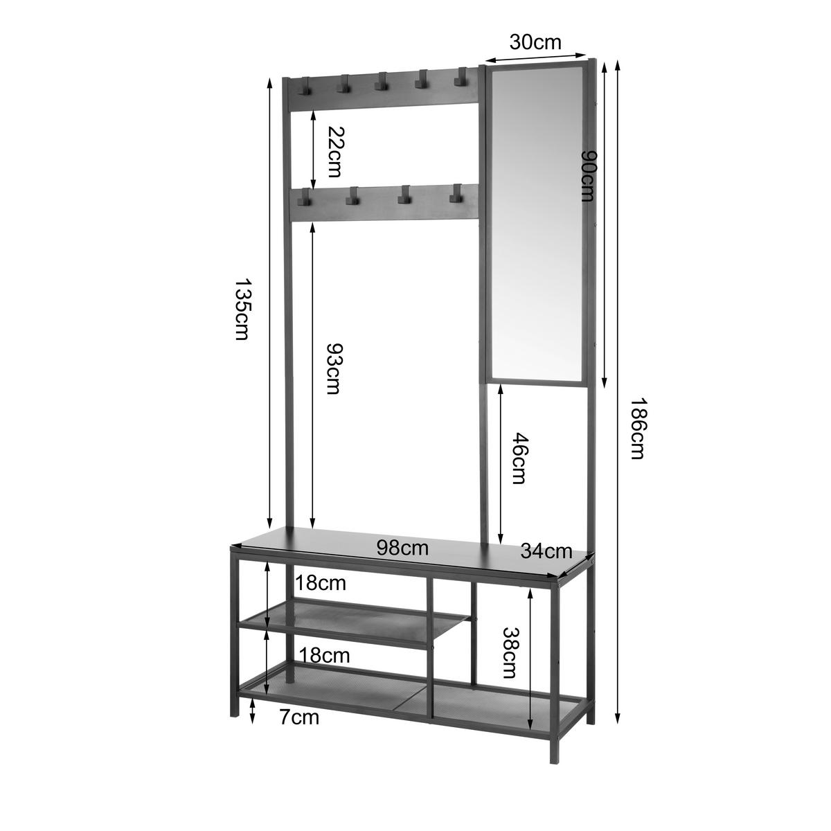GARDEROBE  in 98/185/36 cm  - Schwarz, Design, Glas/Holzwerkstoff (98/185/36cm) - MID.YOU