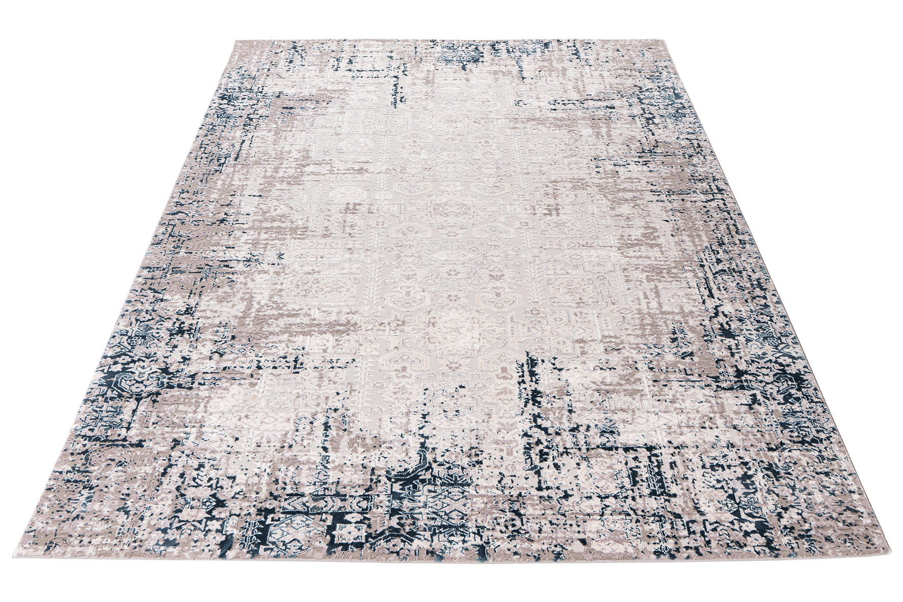 Thumbnail - Obsession Vintage-Teppich, Blau, Grau, Beige, Textil, meliert, rechteckig, 200x290 cm, Oeko-Tex® Standard 100, für Fußbo...