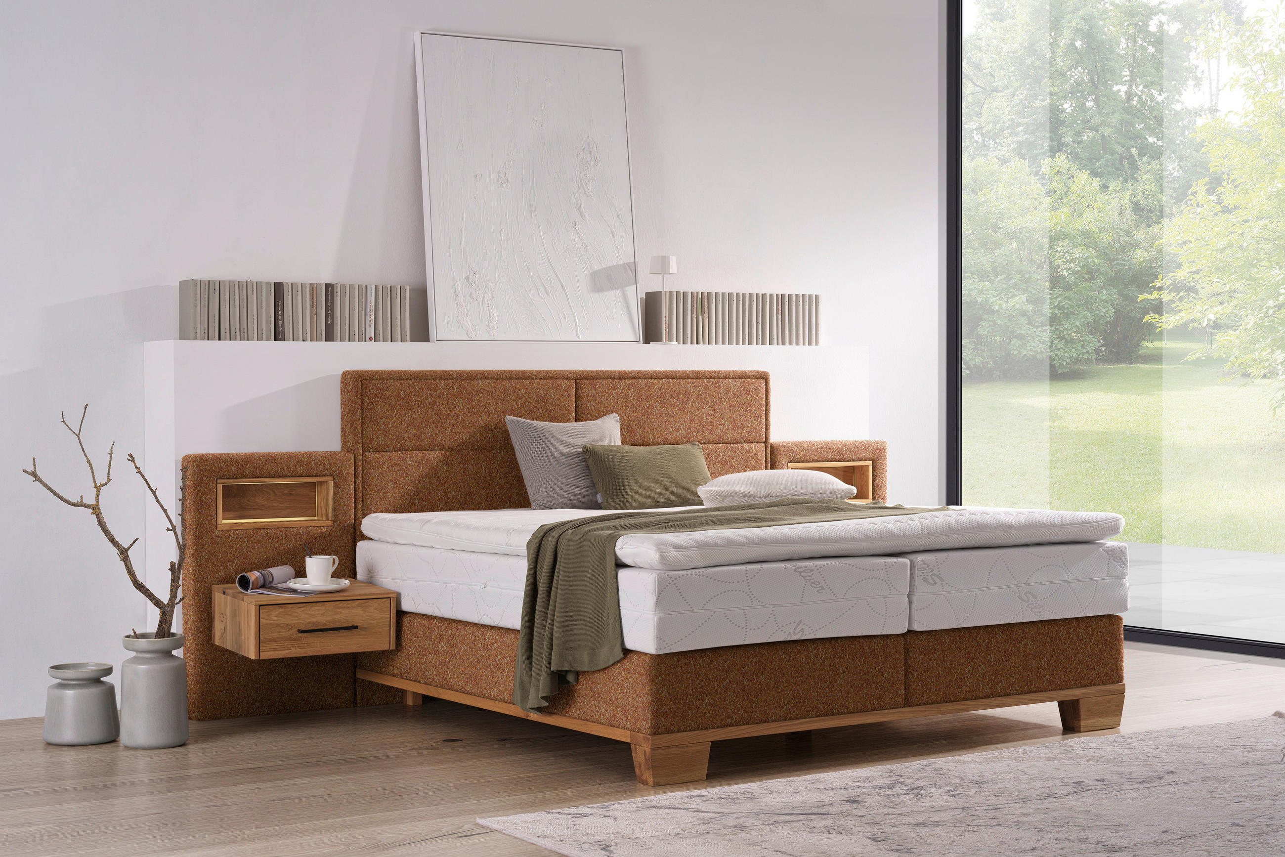 BOXSPRINGBETT 180/200 cm  in Orange, Eichefarben  - Eichefarben/Orange, Natur, Holz/Textil (180/200cm) - Valnatura