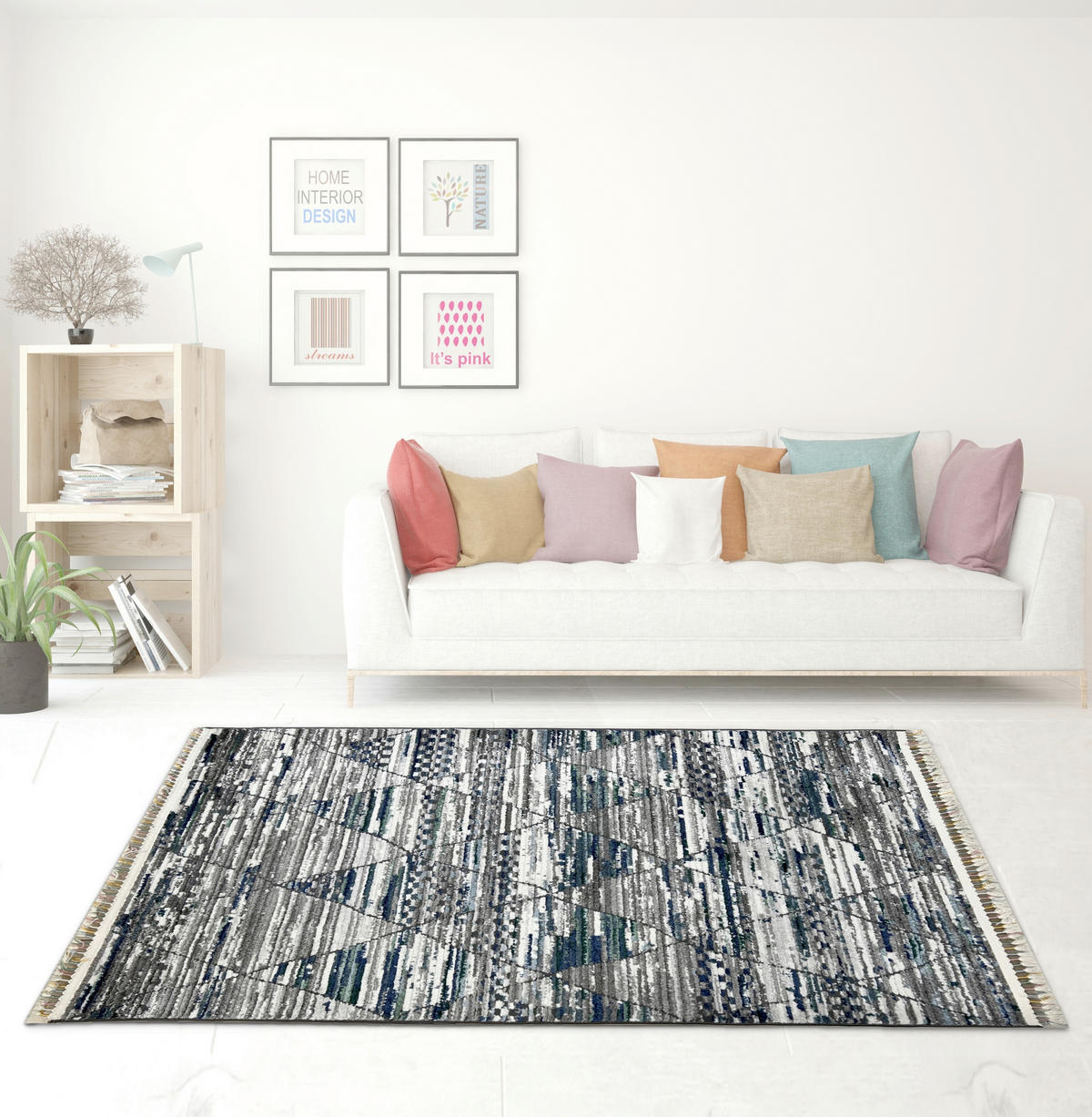 LÄUFER 80/300 cm Intense  - Weiß/Dunkelblau, KONVENTIONELL, Textil (80/300cm) - Novel